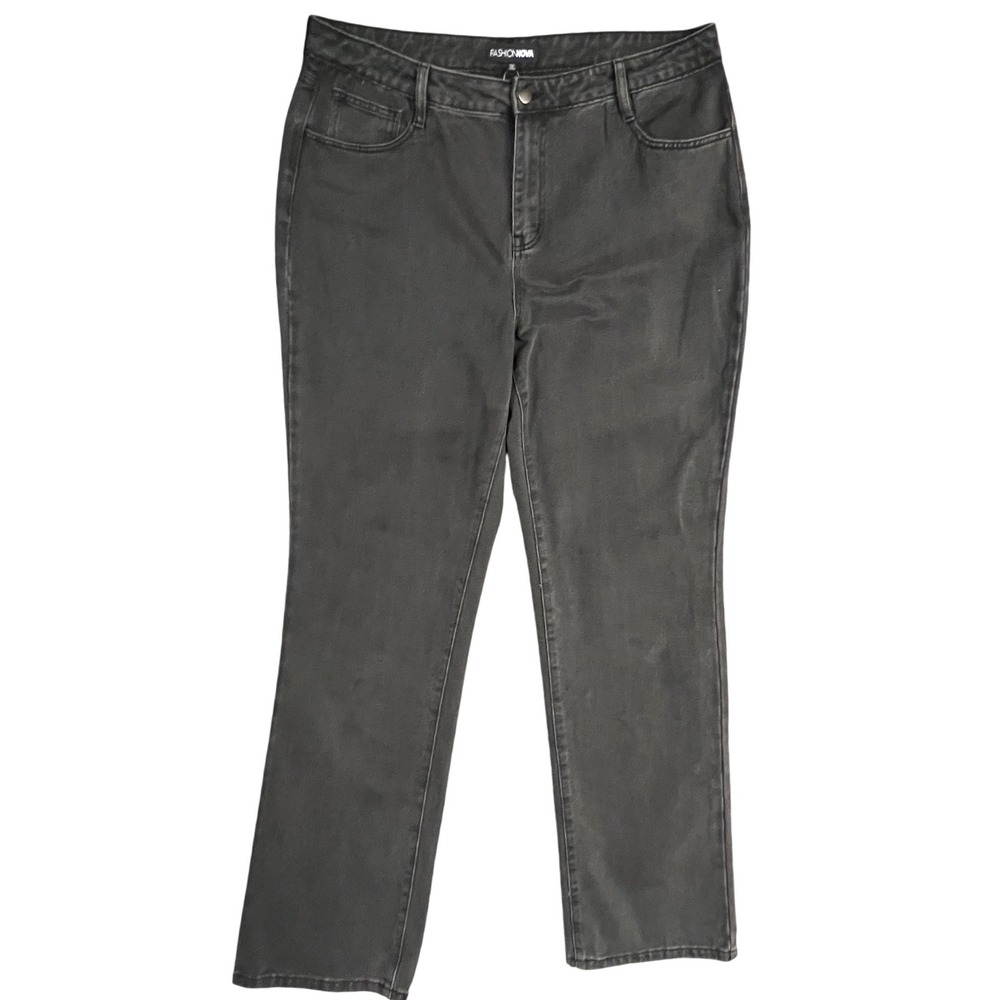 Fashion Nova Straight Slouch Jeans 16 Plus Washed Black High Rise Relaxed Denim